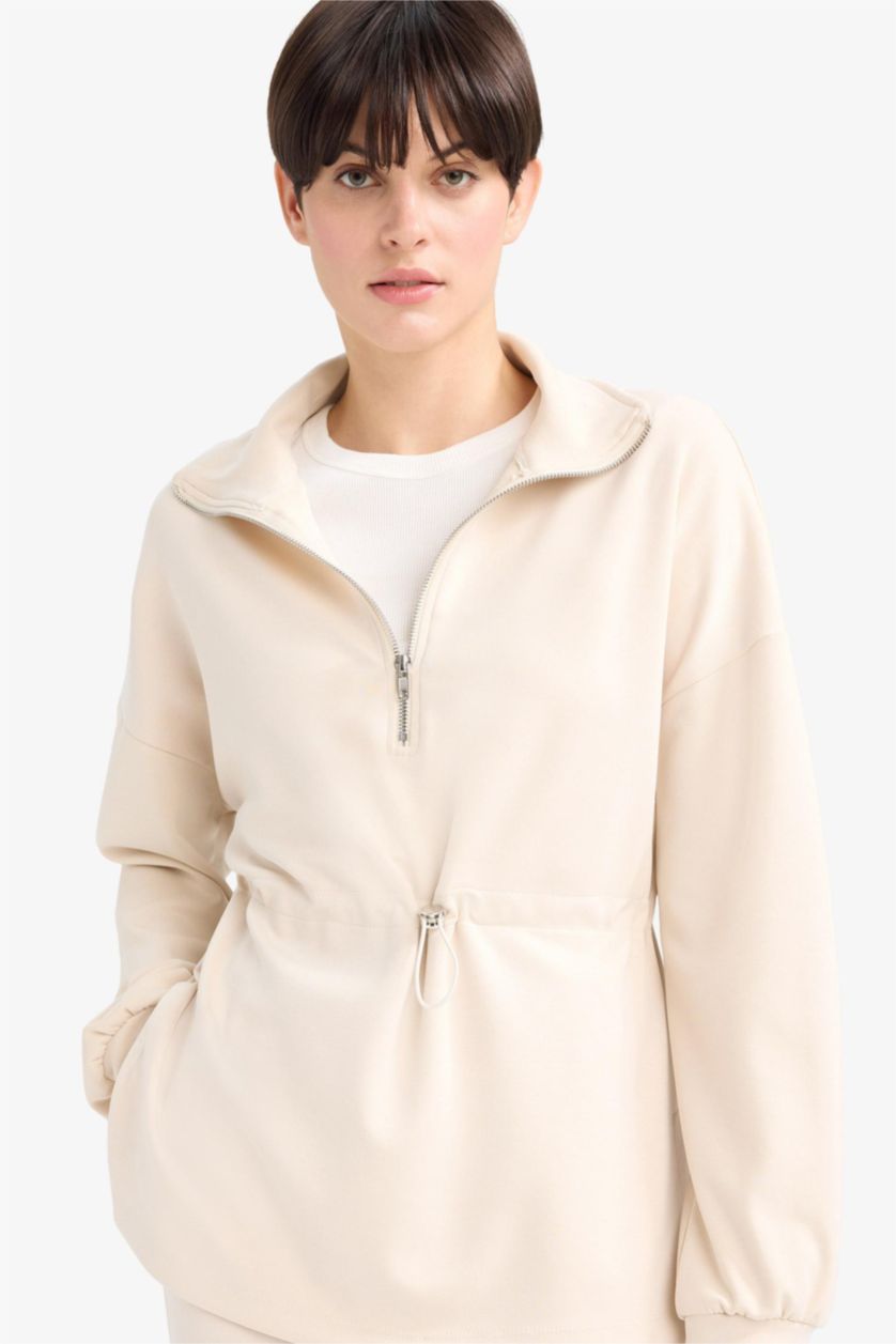 نساء اللون الحجري سويت شيرت منسوج بياخة مستديرة