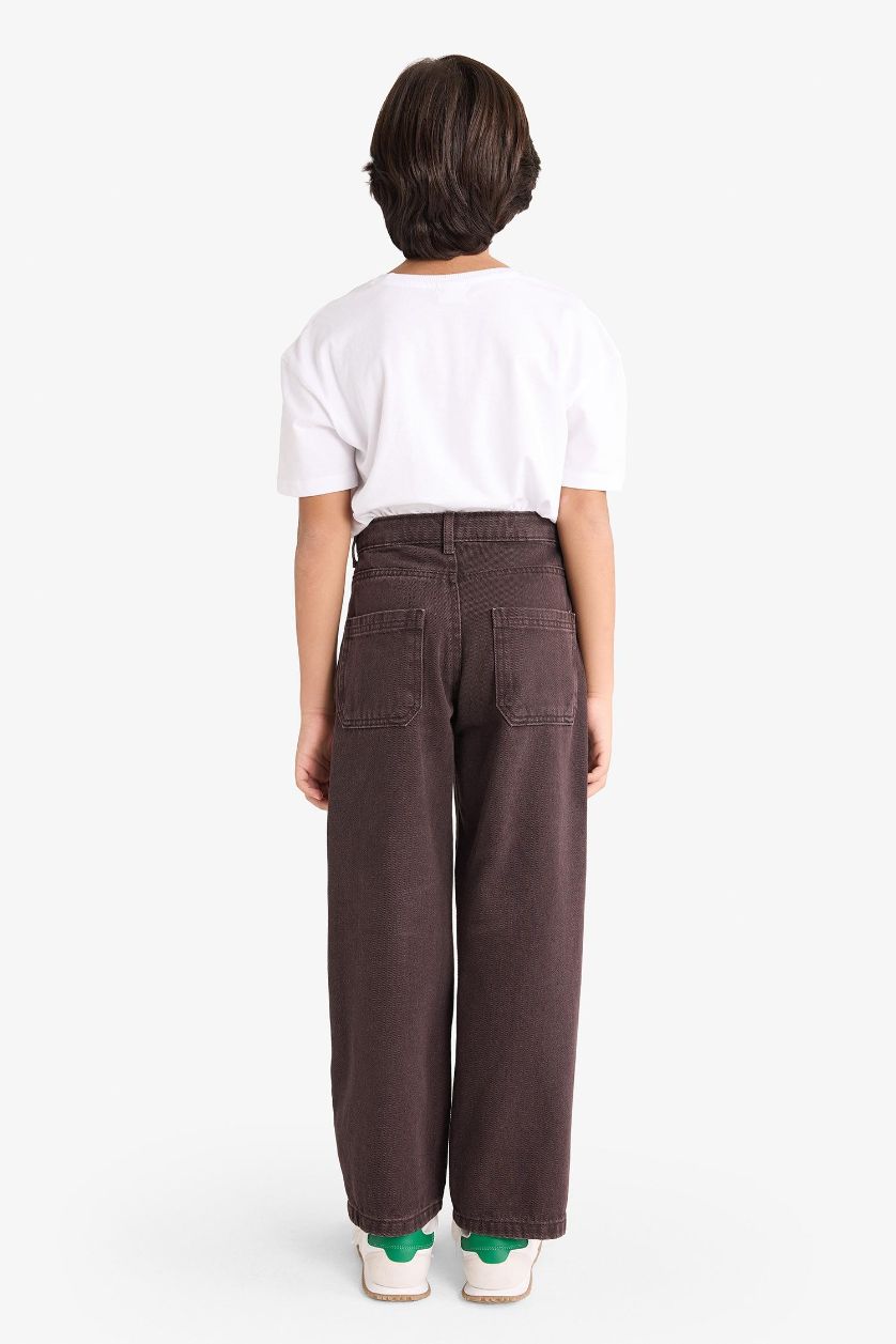 Erkek Çocuk - Genç Erkek Kahve Wide Leg Düz Paça Jean Pantolon Erkek Çocuk