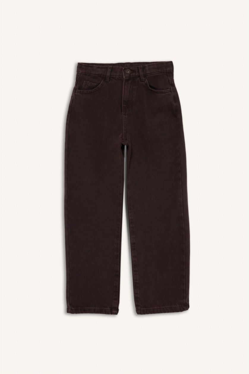 Erkek Çocuk - Genç Erkek Kahve Wide Leg Düz Paça Jean Pantolon Erkek Çocuk