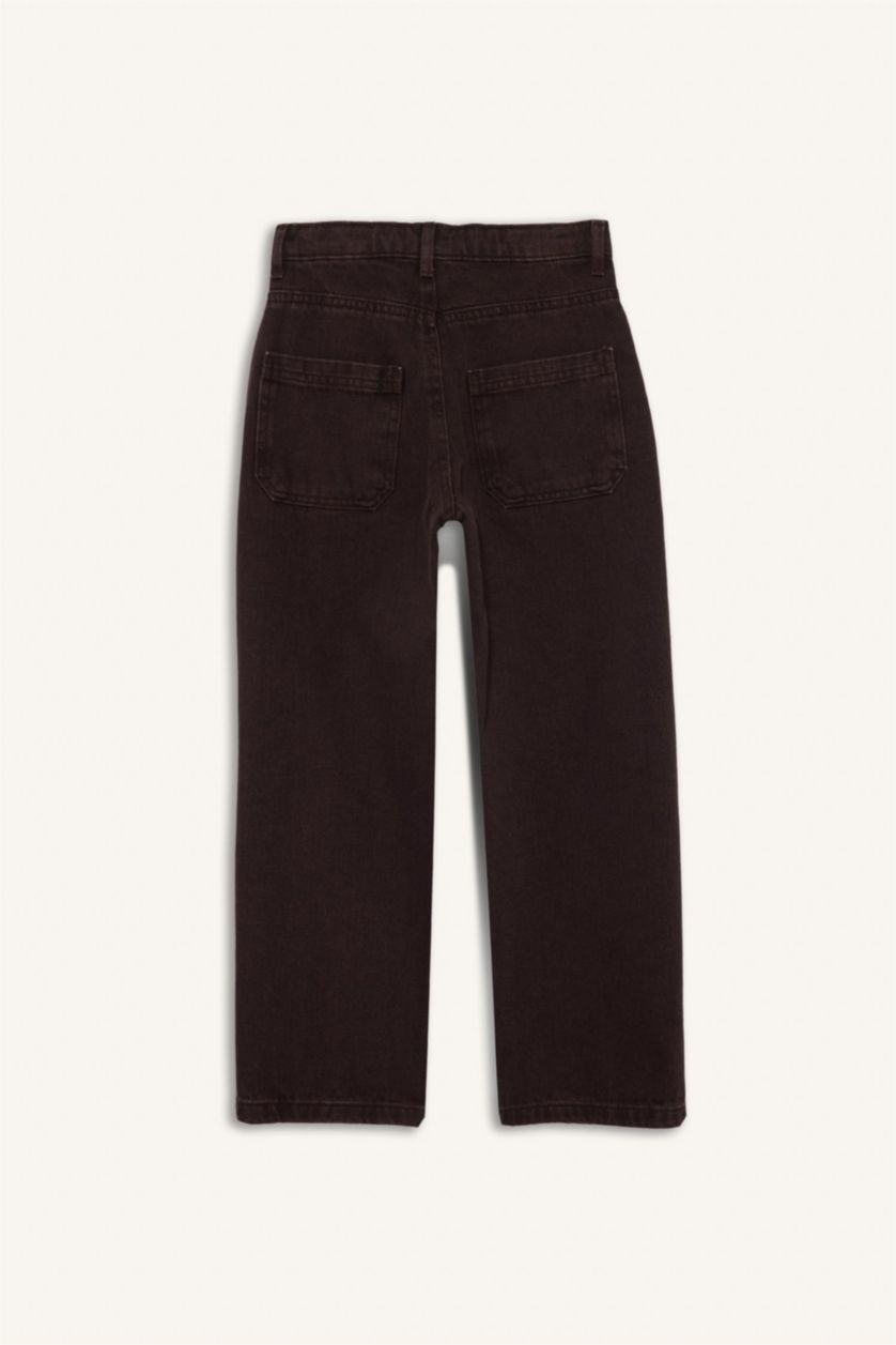 Erkek Çocuk - Genç Erkek Kahve Wide Leg Düz Paça Jean Pantolon Erkek Çocuk