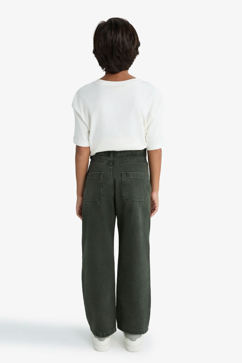 أولاد كاكي داكن بنطرون جينز ولادي وايد ليج برجل عادية