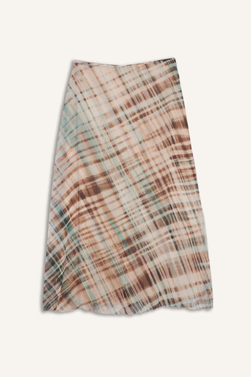 WOMAN Ecru Pencil Skirt Printed Chiffon Lined Normal Waist Midi Skirt