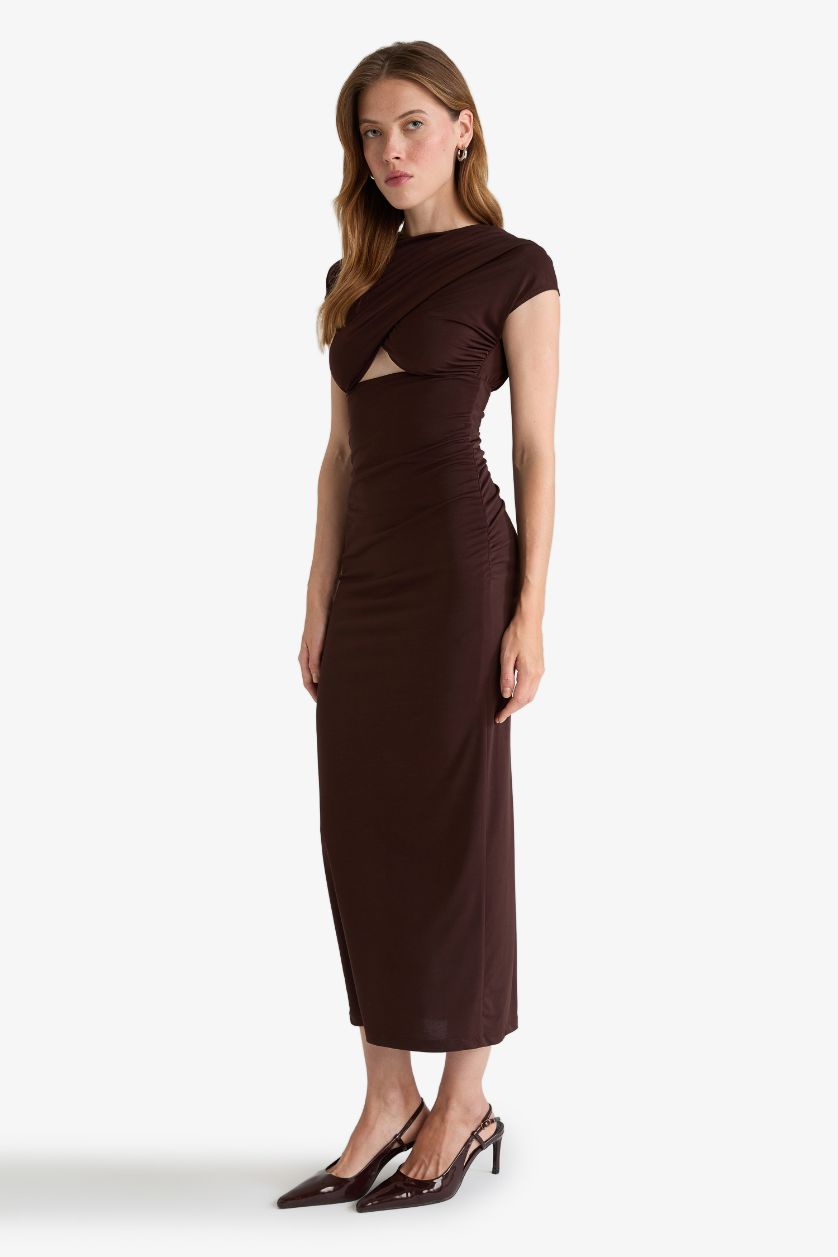 Женщины Коричневый Платье с коротким рукавом