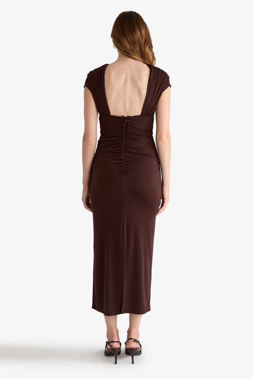 Женщины Коричневый Платье с коротким рукавом