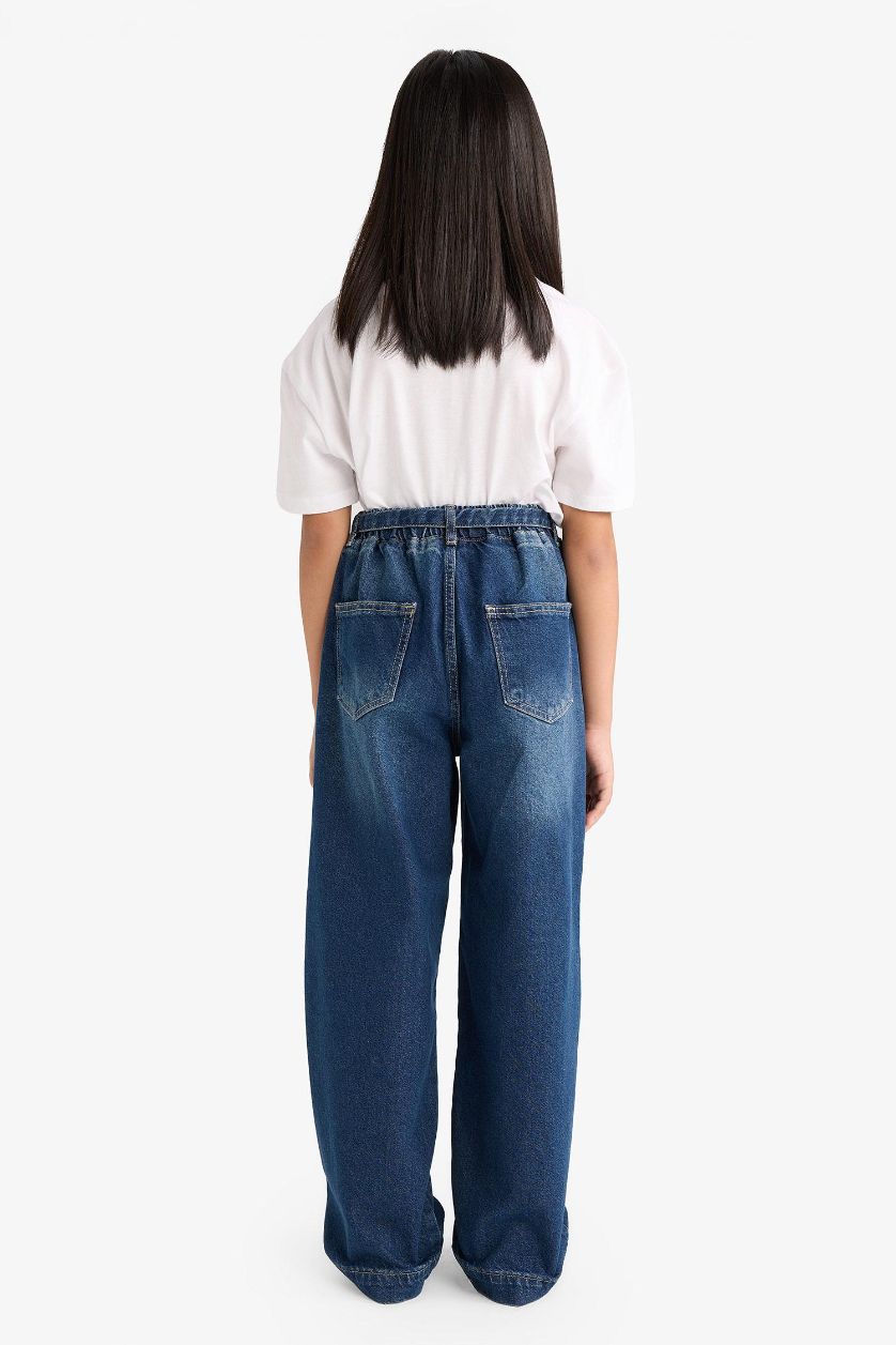 بنات أزرق بنطرون جينز بناتي باجي فيت بخصر مطاطي