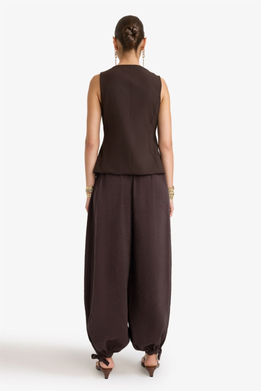 Kadın Koyu Kahve Balloon Fıt Normal Bel Uzun Modal Pantolon