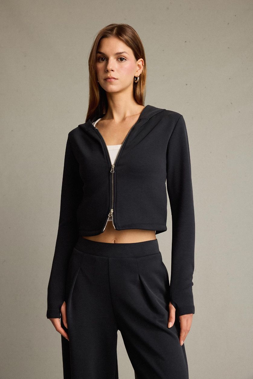 Woman Anthracite Hooded modal Cardigan
