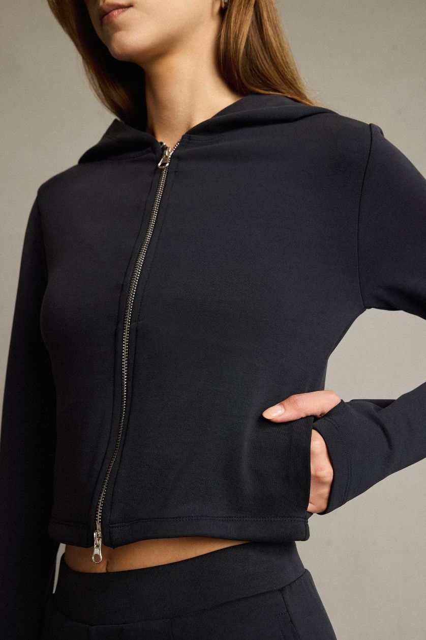 Woman Anthracite Hooded modal Cardigan