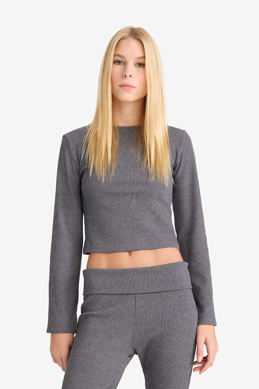 نساء أنثرا Fitted Crew Neck Ribbed Camisole Long Sleeve T-Shirt