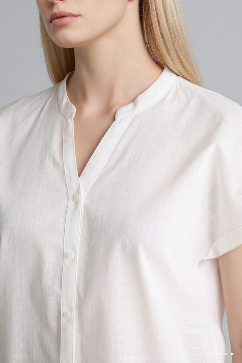 WOMAN Ecru Cotton Crew Neck Short Sleeve Shirt