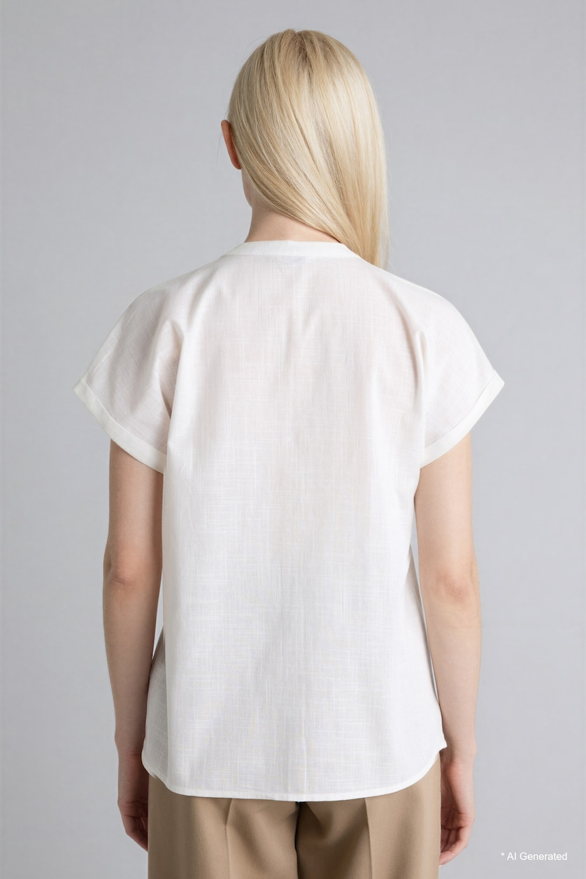 WOMAN Ecru Cotton Crew Neck Short Sleeve Shirt