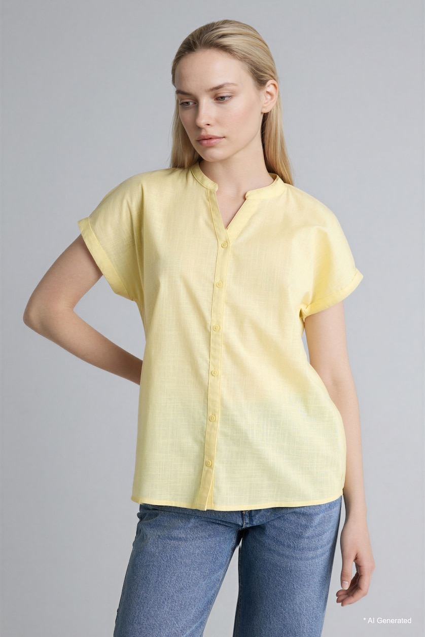 FEMME Jaune Chemise en coton flammé manches courtes