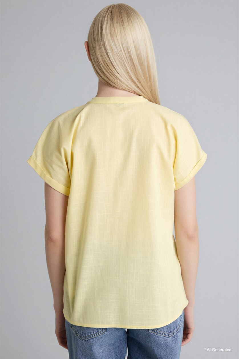 FEMME Jaune Chemise en coton flammé manches courtes
