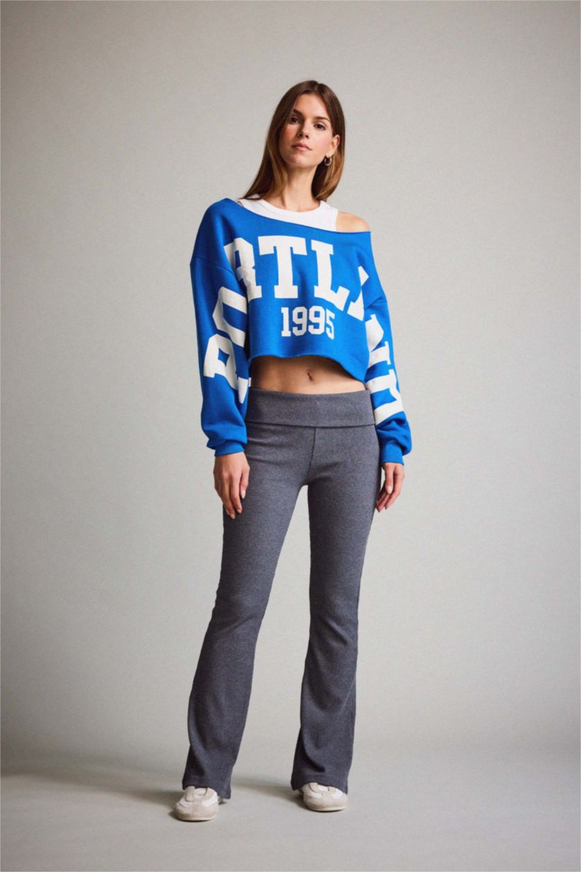 WOMAN Anthracite Folded Waist Knit Trousers