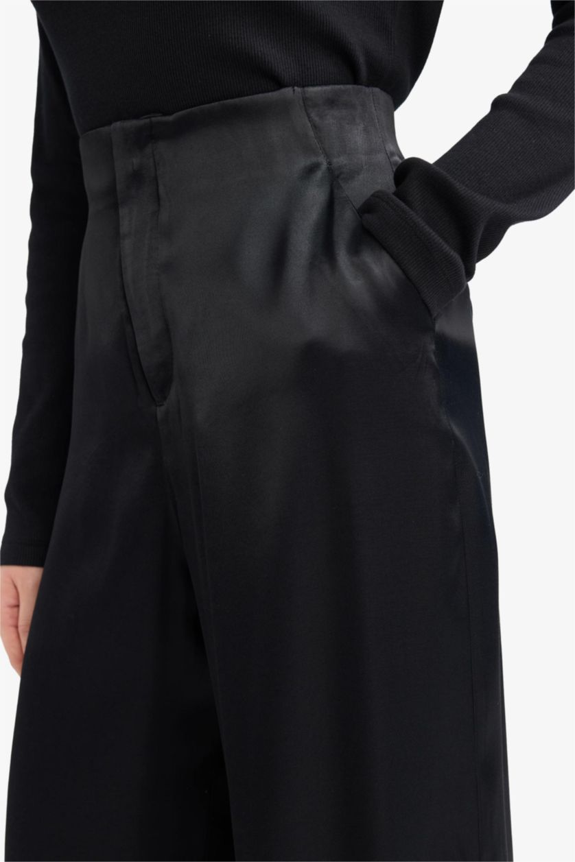 حريمي أسود بنطلون ستان قصة عادية وجيب