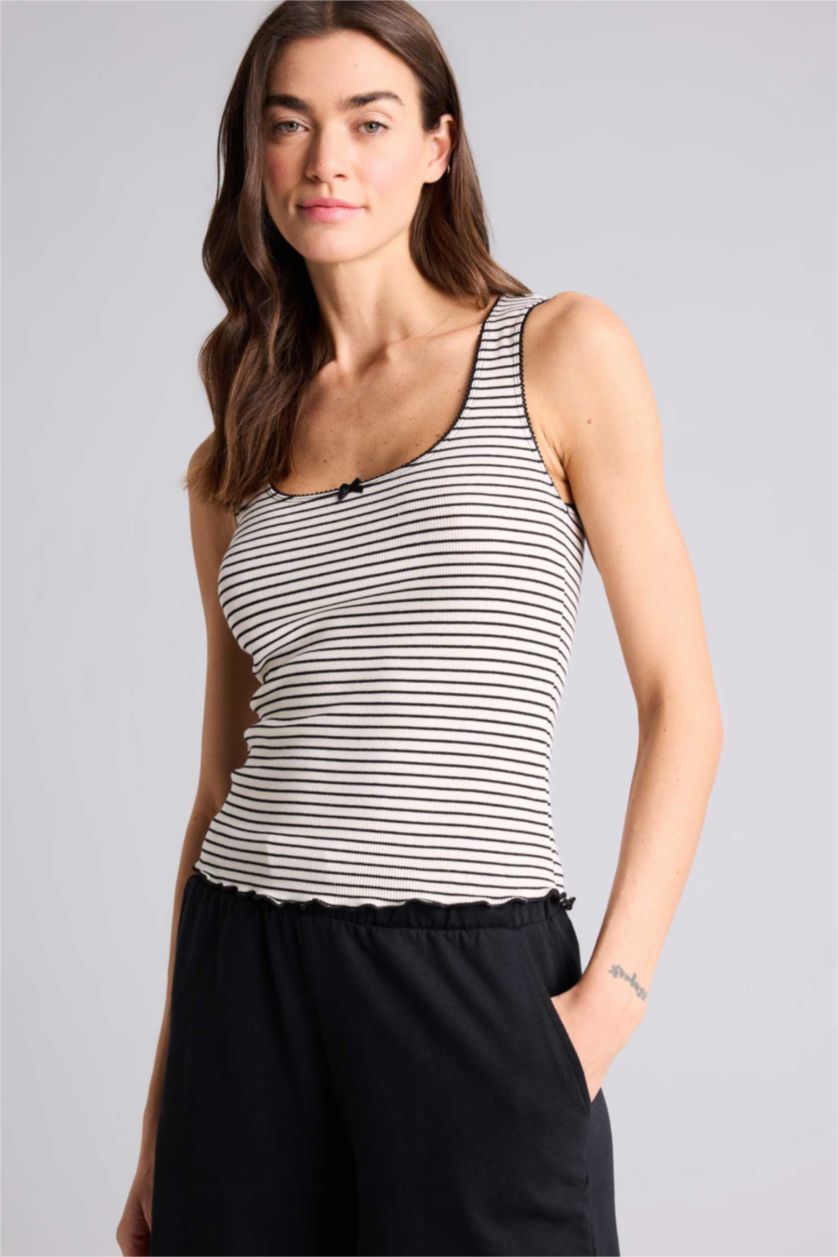 WOMAN Black Regular Fit Ribana Tank Top