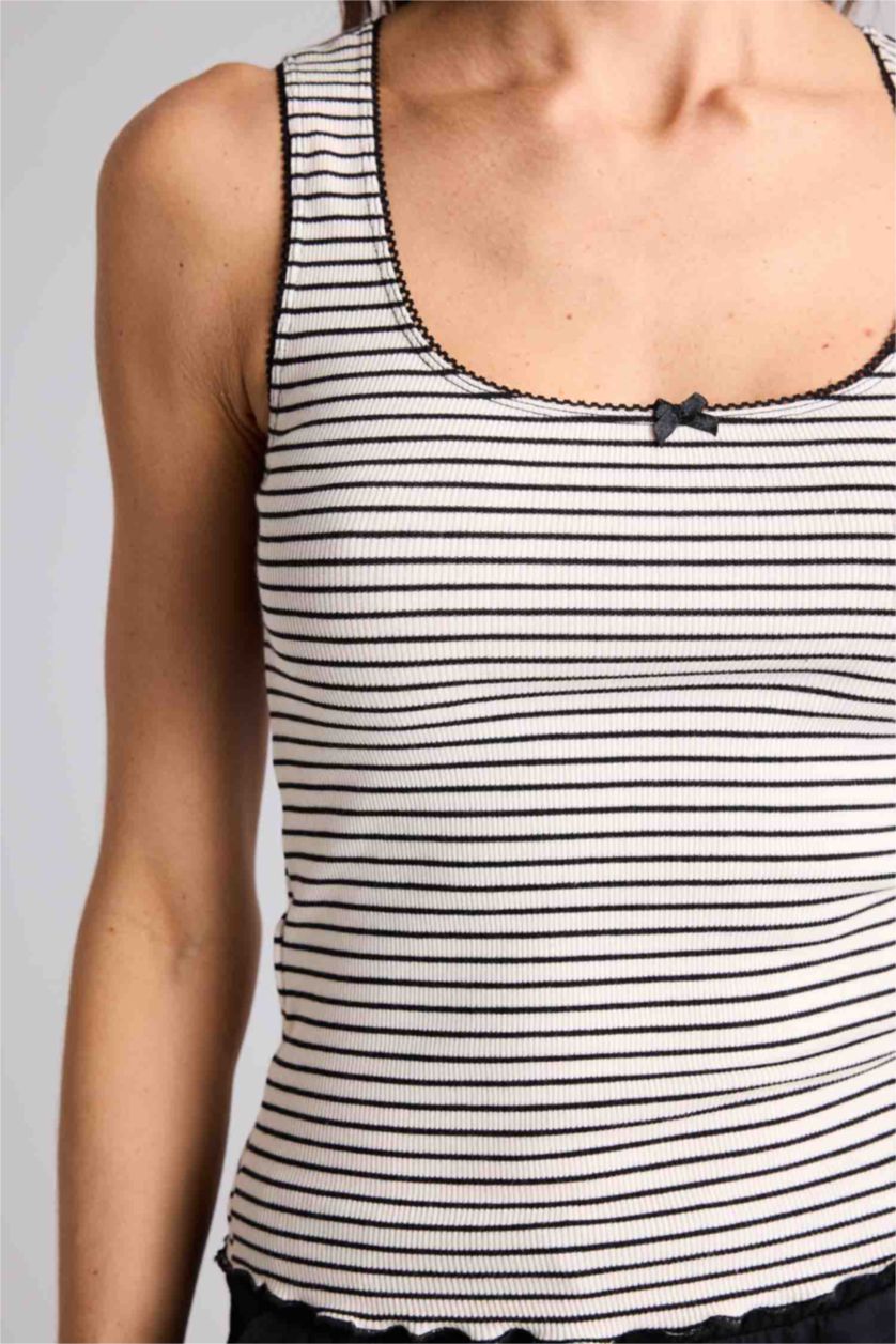 WOMAN Black Regular Fit Ribana Tank Top