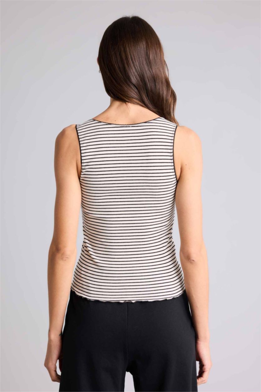WOMAN Black Regular Fit Ribana Tank Top