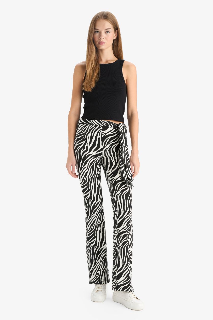FEMME Noir Pantalon évasé imprimé zèbre Coupe ajustée