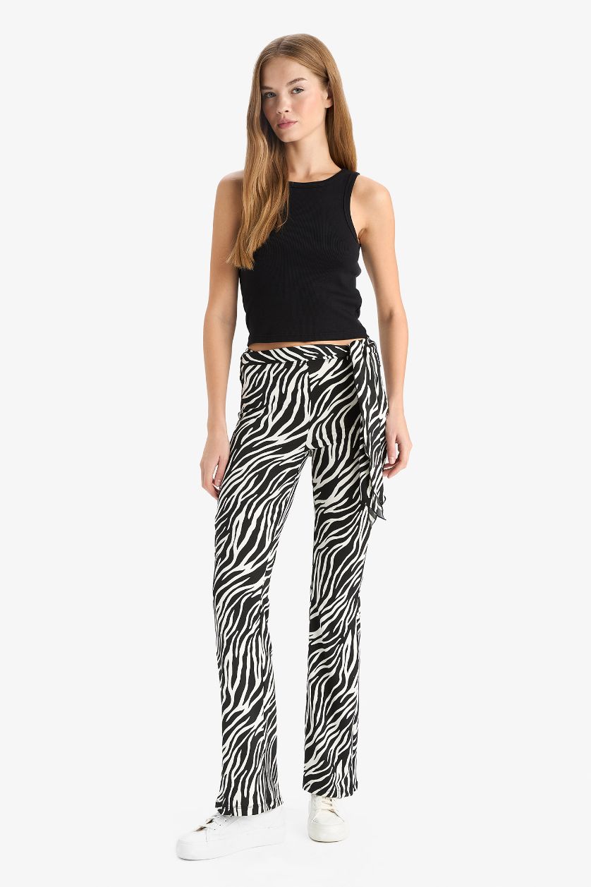 FEMME Noir Pantalon évasé imprimé zèbre Coupe ajustée