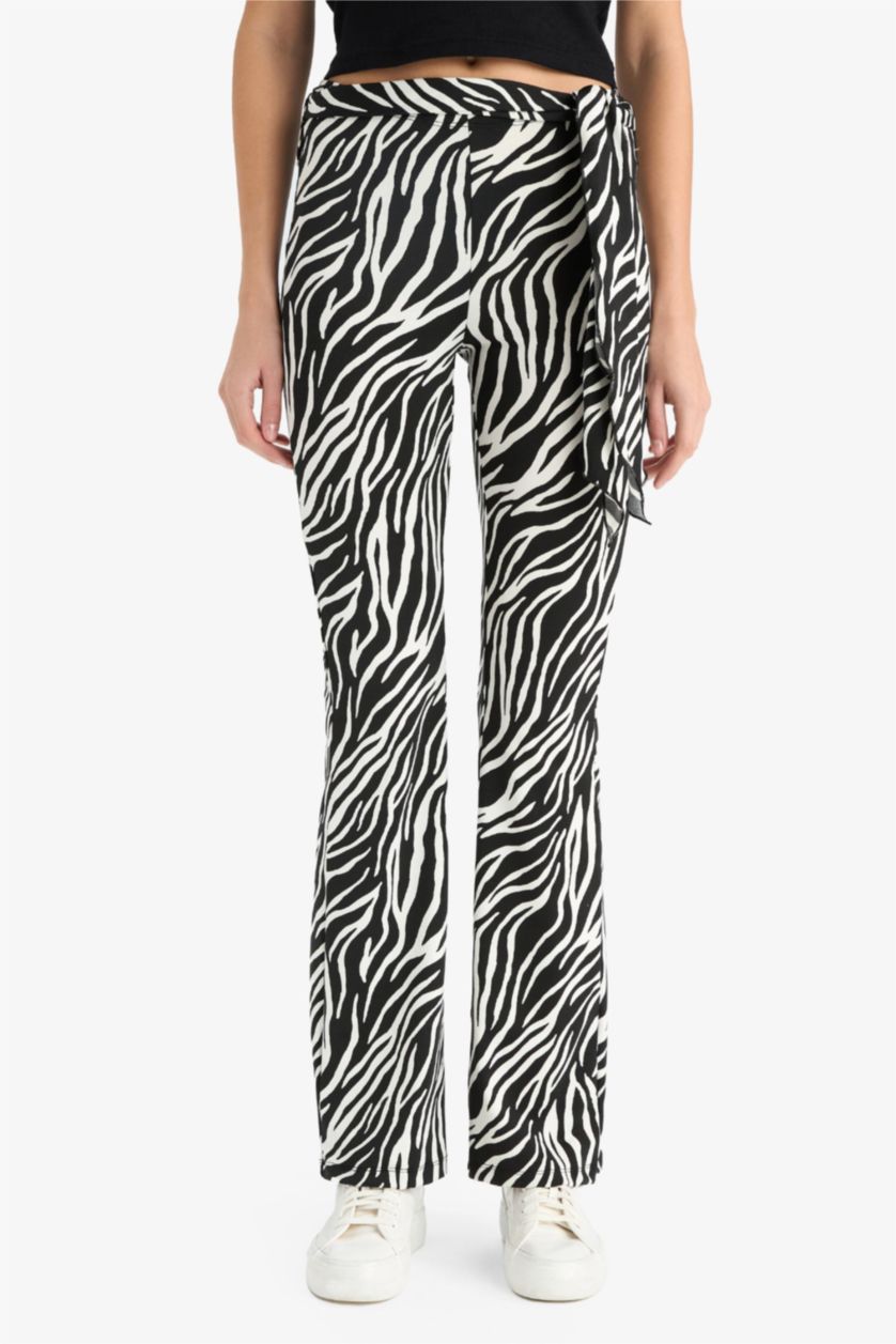 FEMME Noir Pantalon évasé imprimé zèbre Coupe ajustée