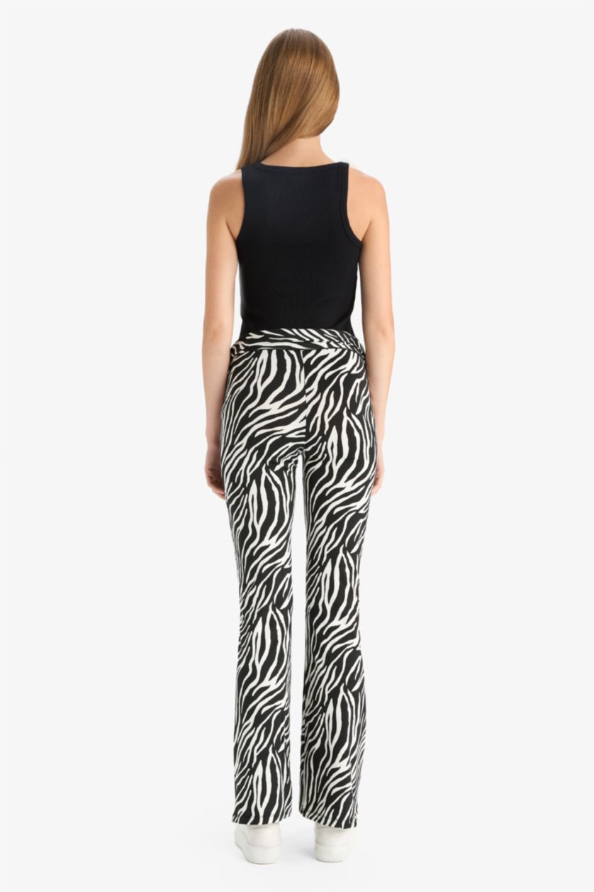 FEMME Noir Pantalon évasé imprimé zèbre Coupe ajustée