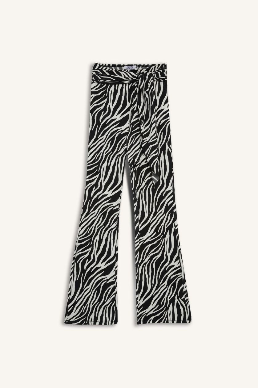 FEMME Noir Pantalon évasé imprimé zèbre Coupe ajustée