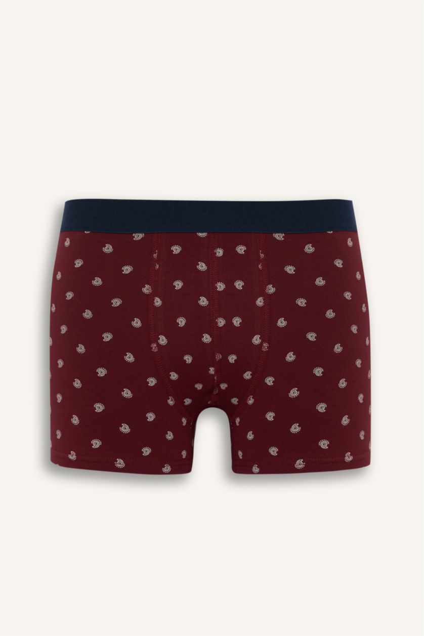 Erkek Bordo Regular Fit Şal Desenli 3'lü Boxer