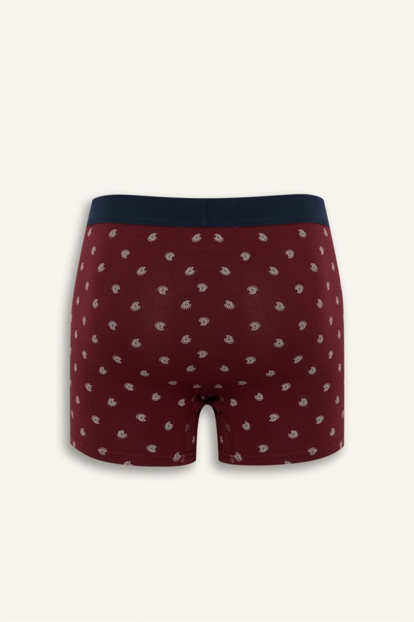 Erkek Bordo Regular Fit Şal Desenli 3'lü Boxer