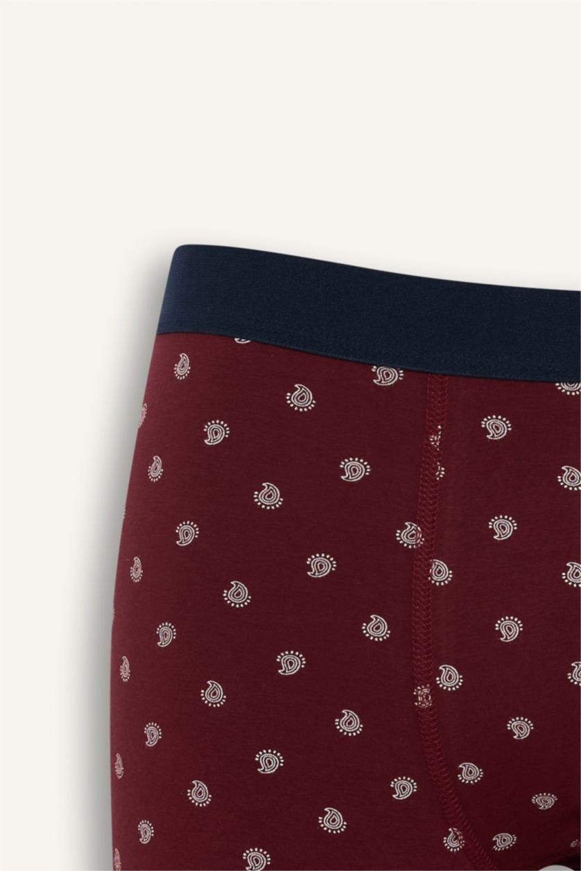 Erkek Bordo Regular Fit Şal Desenli 3'lü Boxer