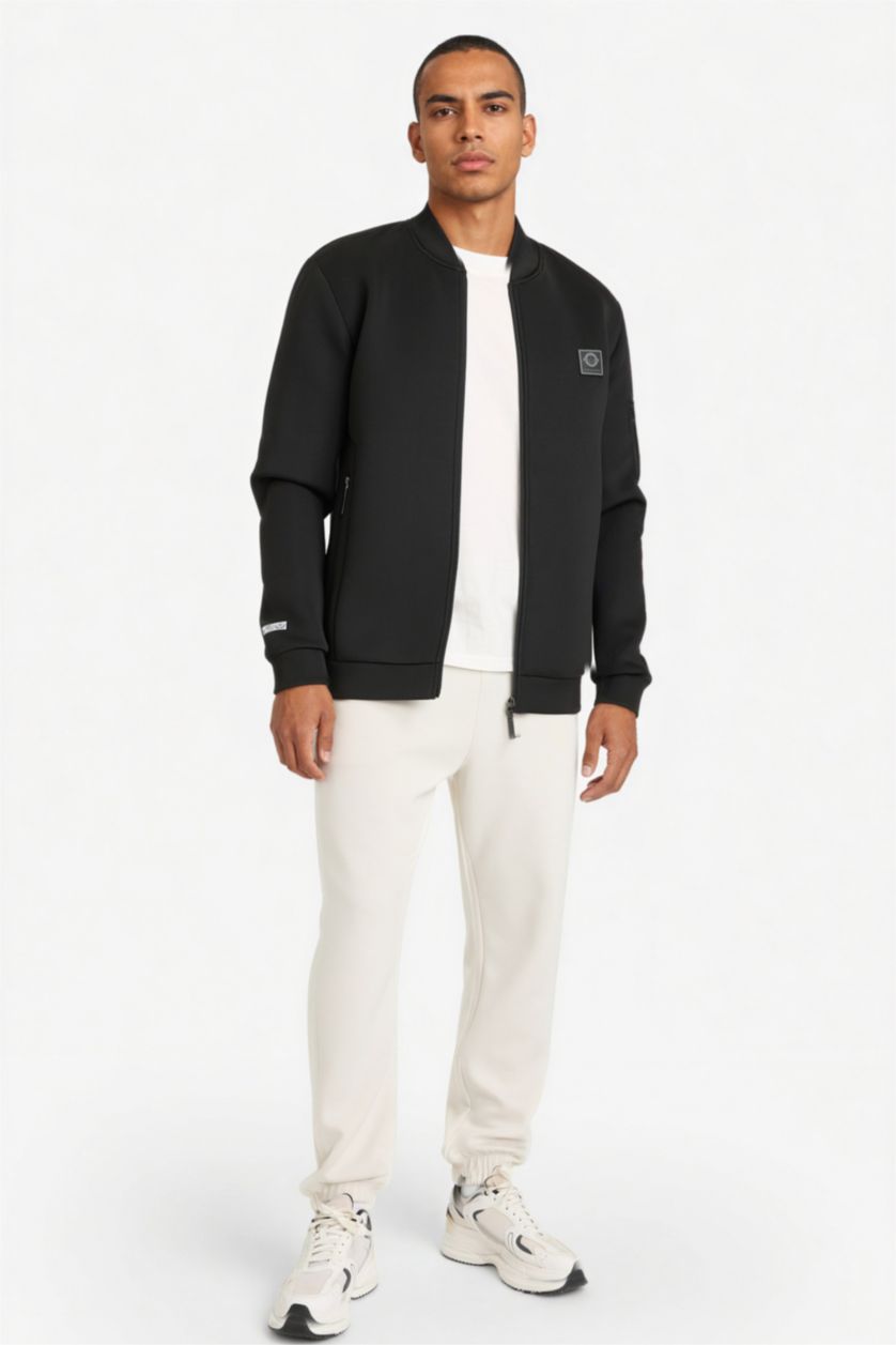 Erkek Siyah Slım Fıt Kolej Yaka Bomber Hırka