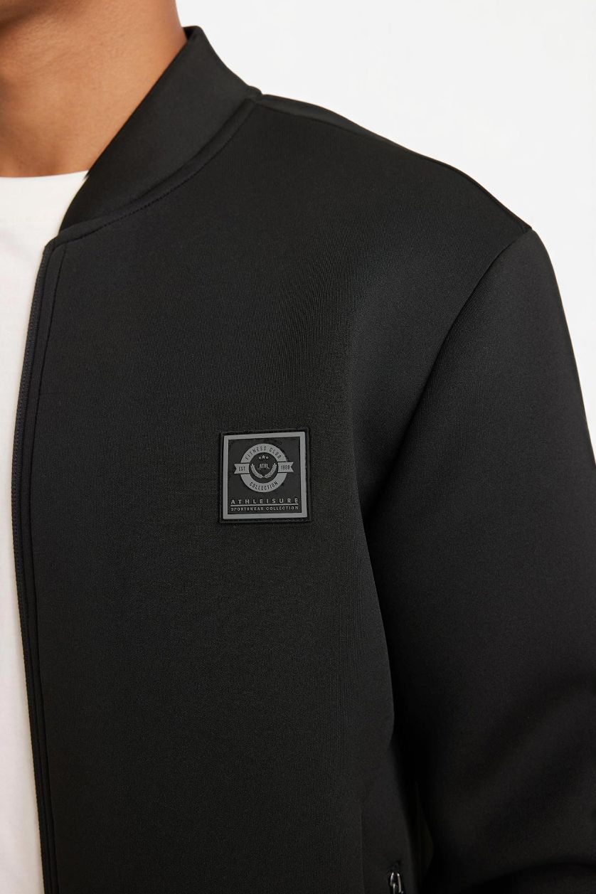 Erkek Siyah Slım Fıt Kolej Yaka Bomber Hırka