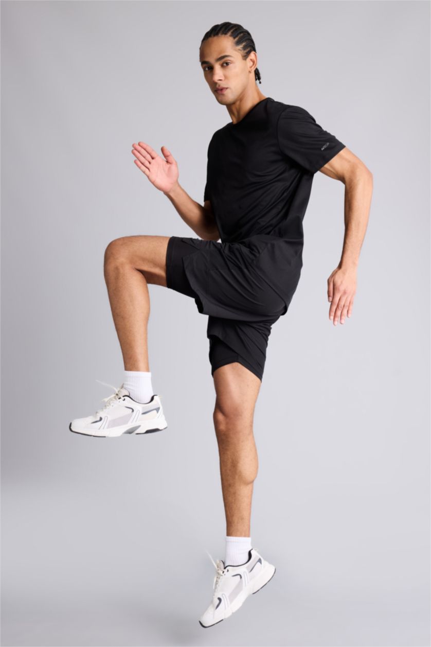 MAN Black Standard Fit Sports Shorts