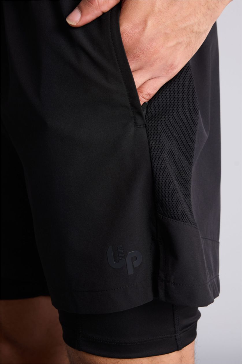 MAN Black Standard Fit Sports Shorts