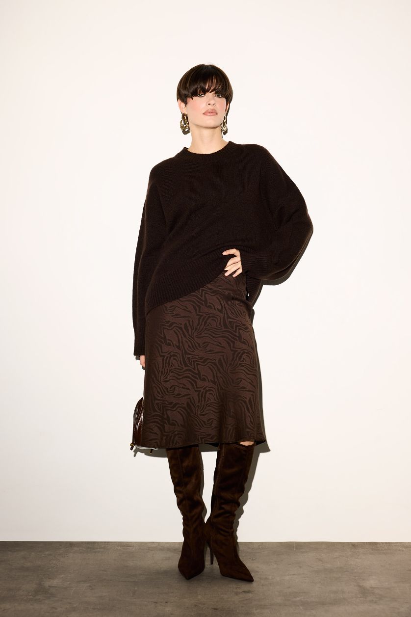 FEMME Marron Jupe en satin mi-longue trapèze taille normale