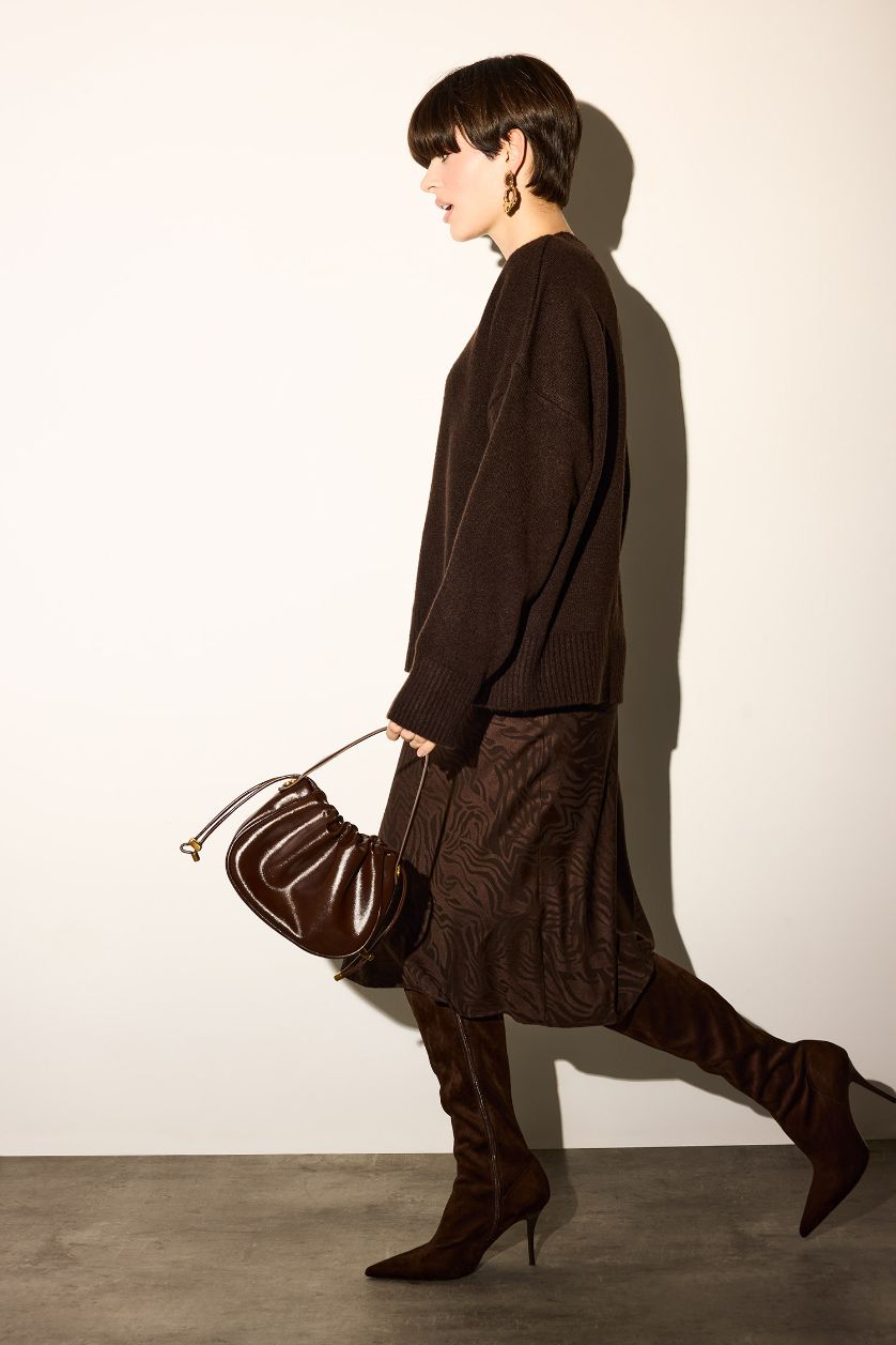 FEMME Marron Jupe en satin mi-longue trapèze taille normale