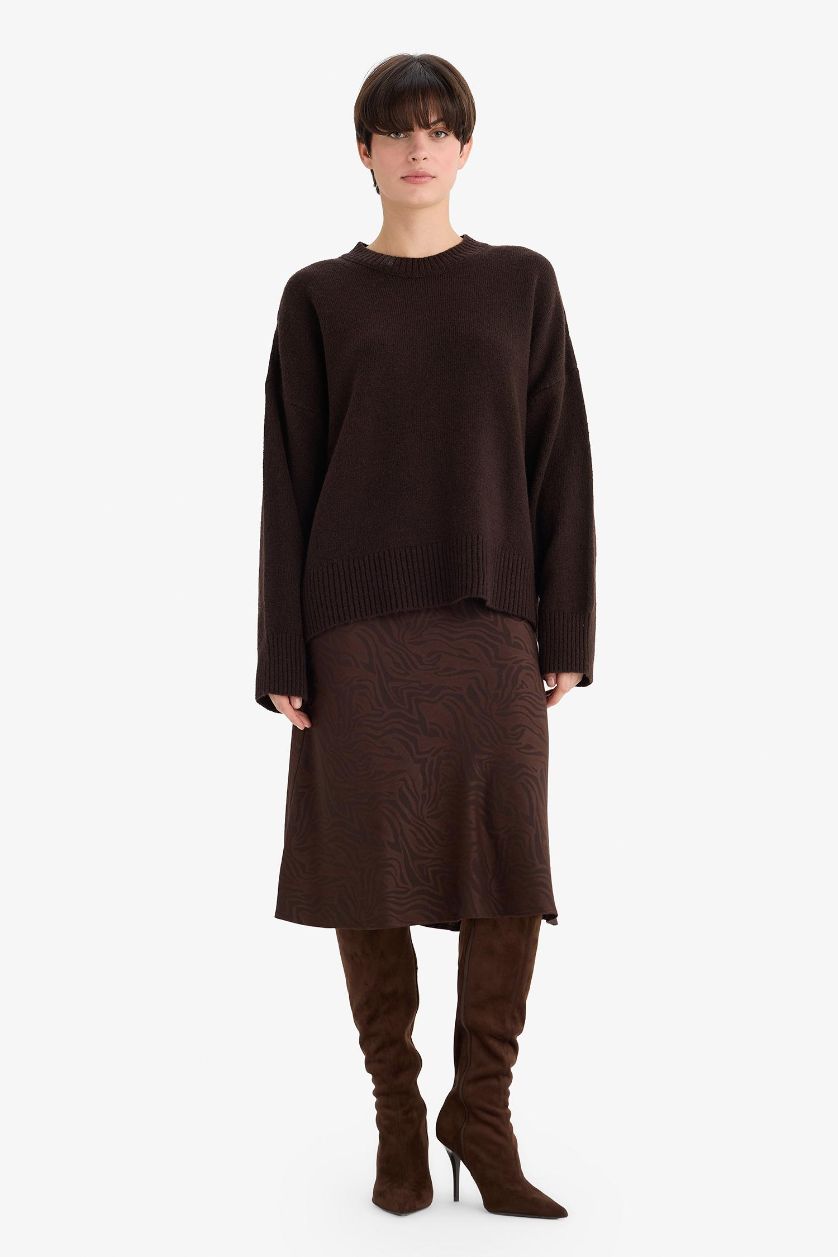 FEMME Marron Jupe en satin mi-longue trapèze taille normale