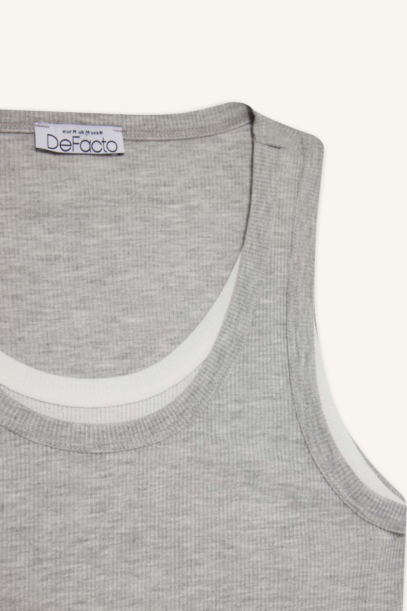 WOMAN Grey Melange Regular Fit Camisole V-Neck Tank Top