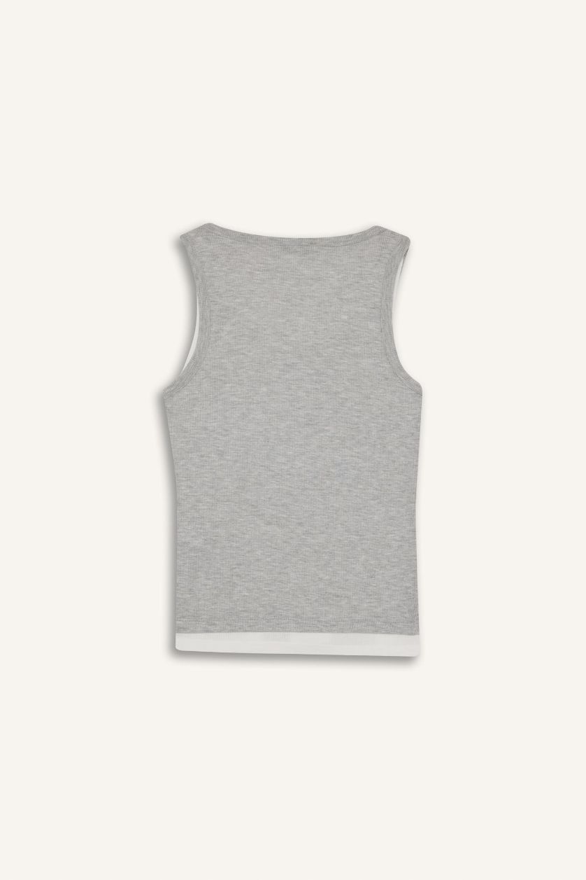 WOMAN Grey Melange Regular Fit Camisole V-Neck Tank Top