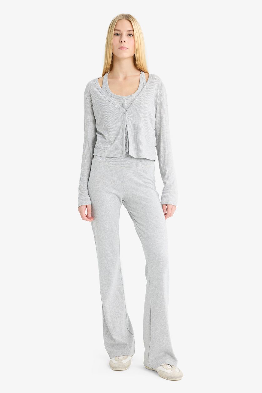 نساء ميلانج رمادي تيشيرت كم طويل مضلع