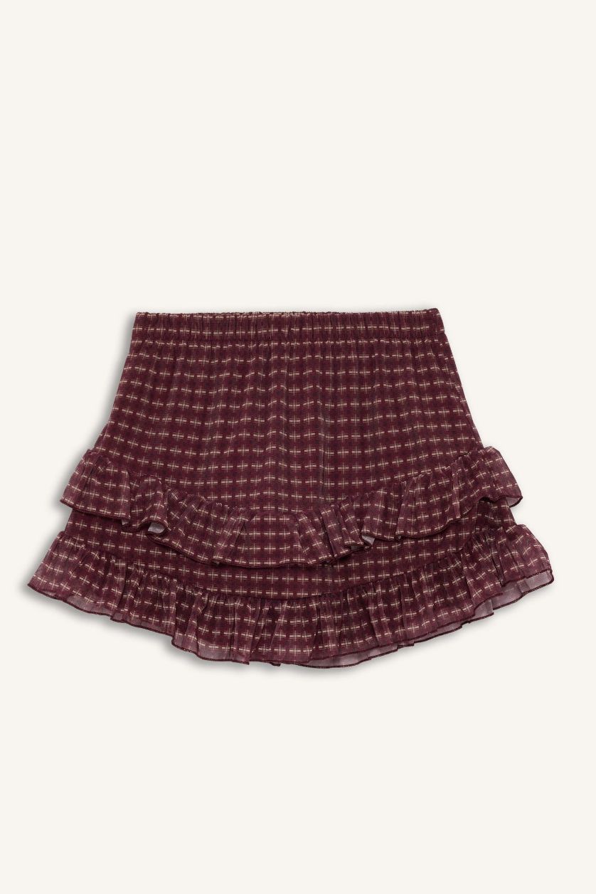 Әйелдерге Бордо Coool чек тоқылған астар қысқа ұзындық Трикотаж юбка