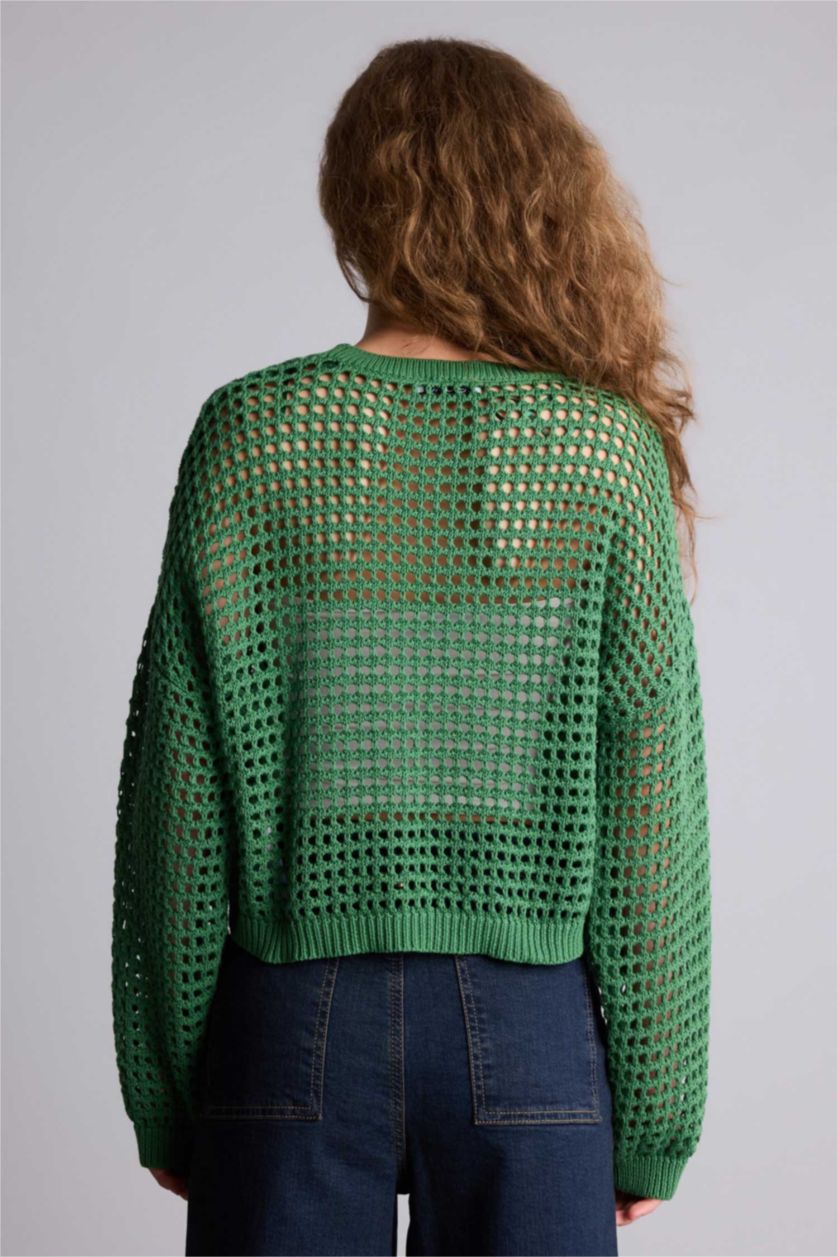 WOMAN Green Cropped Fit Crew Neck KniT Pullover