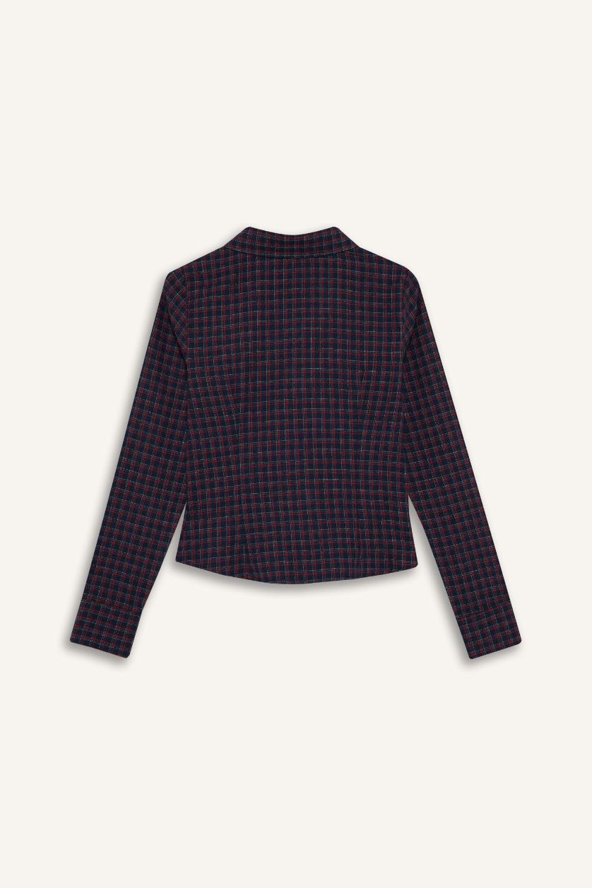 FEMME Marin Chemise ajustée texturée à carreaux