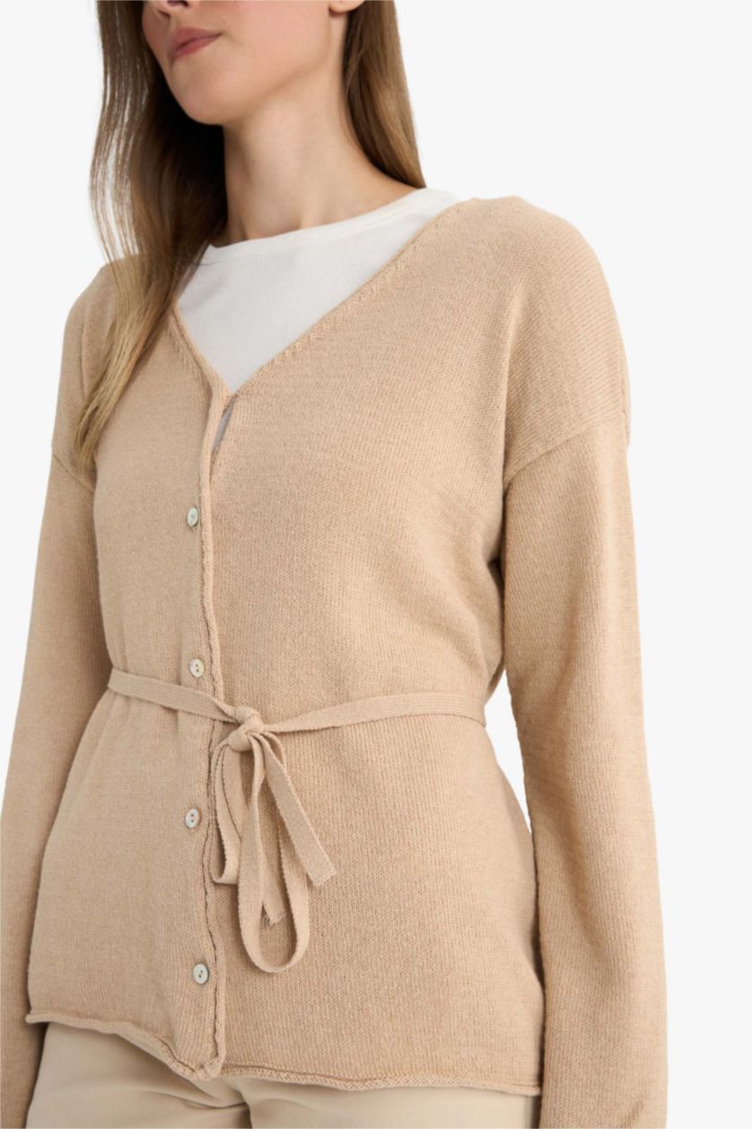 Kadın Taş Regular Fıt V Yaka Triko Hırka