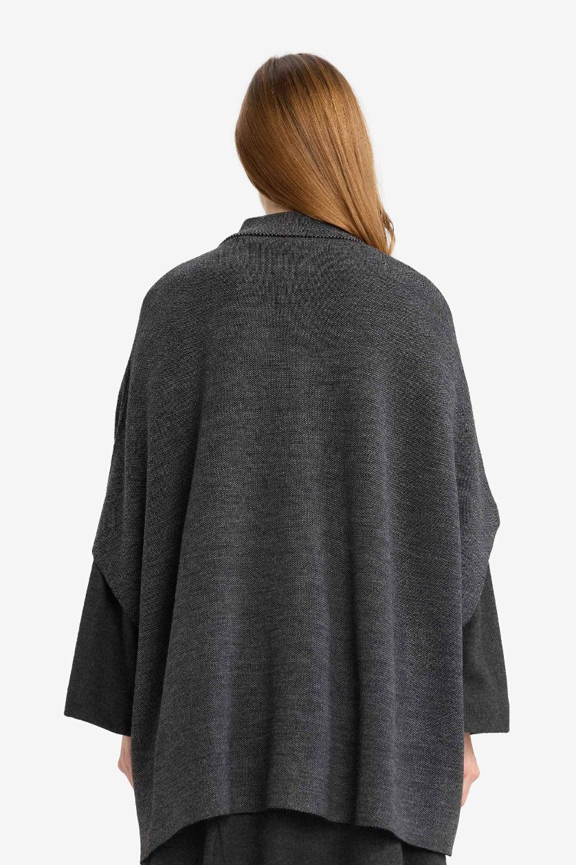 Woman Anthracite Melange High Neck Knitwear Cardigan