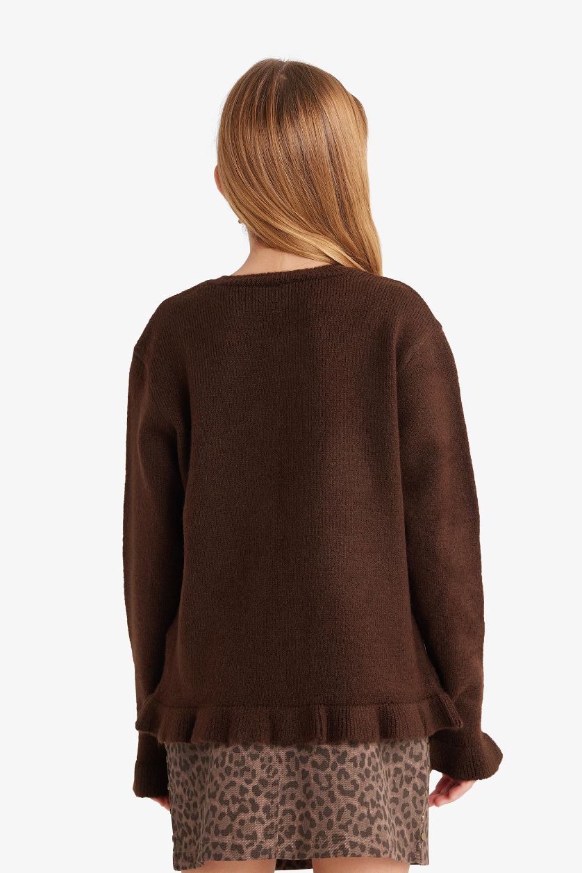 GIRLS & TEENS Brown Girl Crew Neck Cardigan