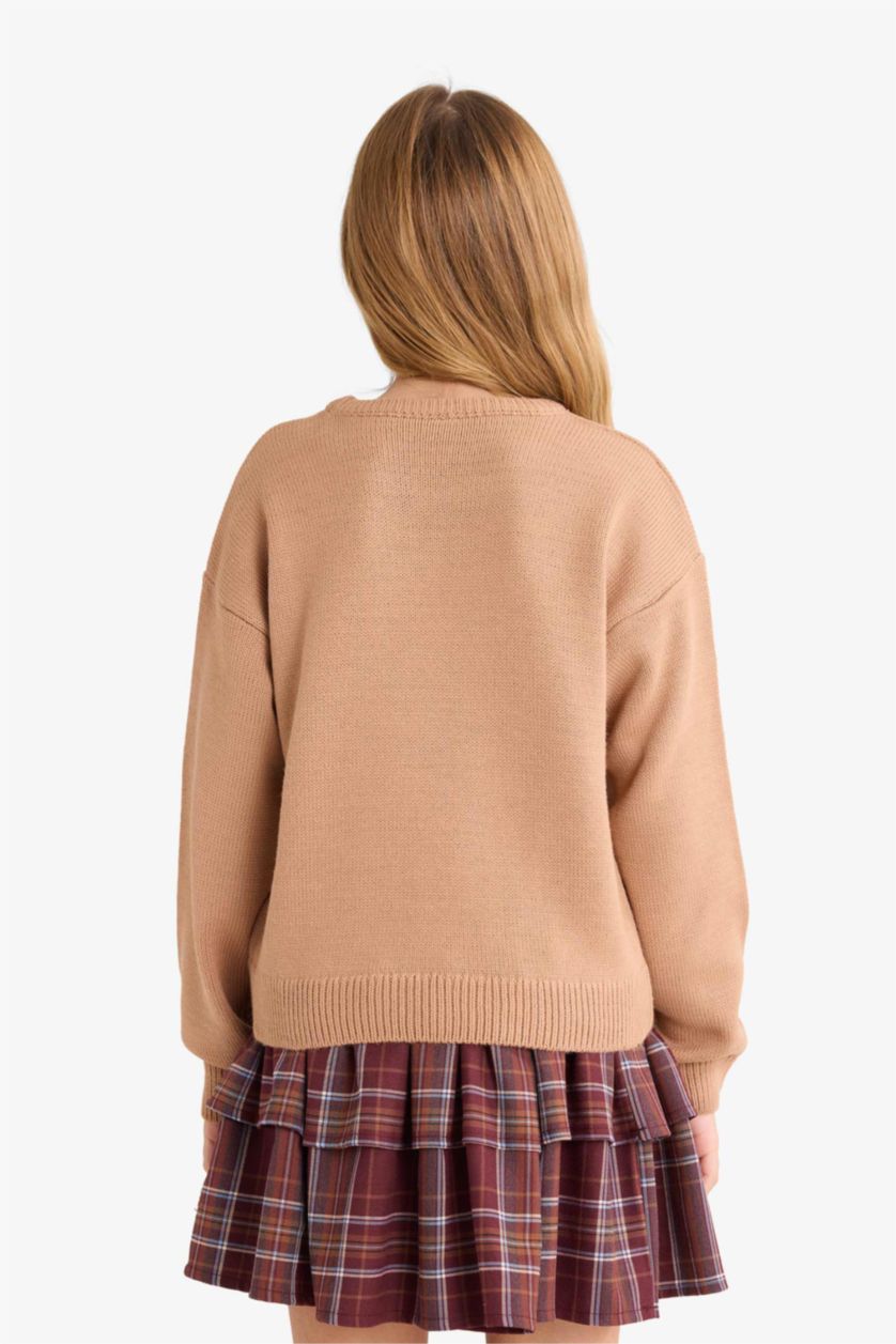 بناتي بني فاتح بلوفر بناتي قصة عادية بياقة مستديرة بطبعة دب