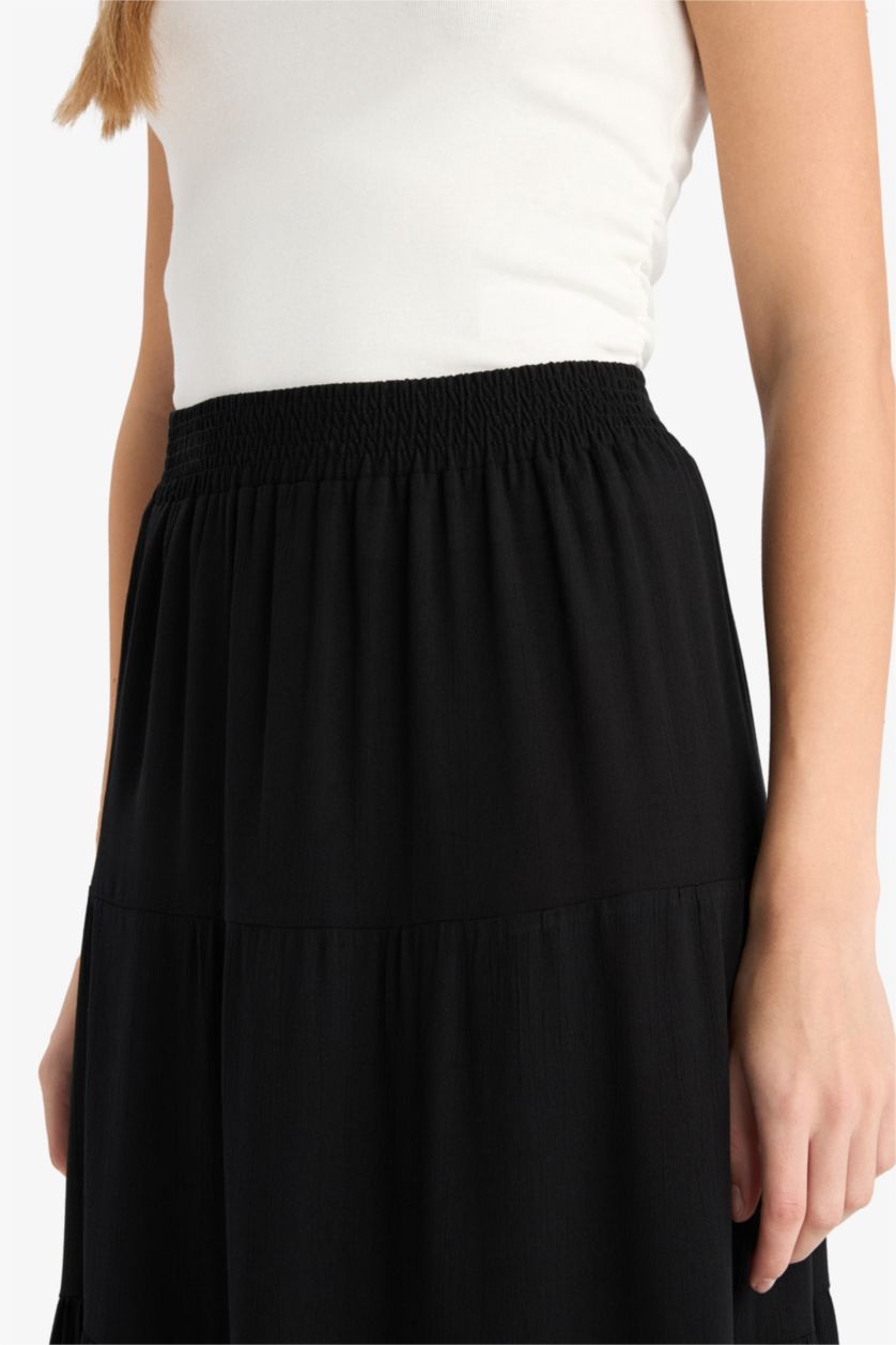 Kadın Siyah A Form Normal Bel Krinkıl Viskon Maxi Etek