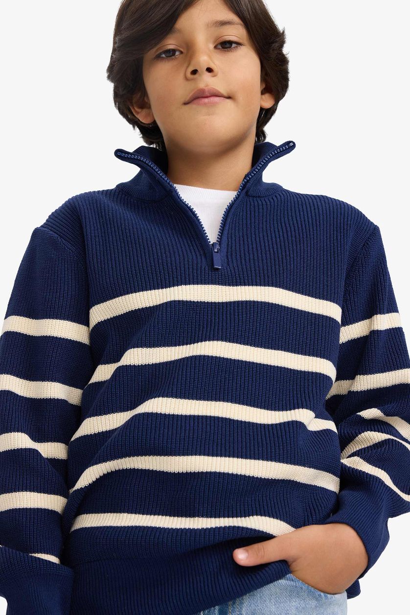 GARÇONS Marin Pull tricot rayé à demi-zip pour garçon