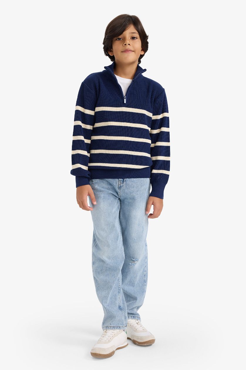 GARÇONS Marin Pull tricot rayé à demi-zip pour garçon